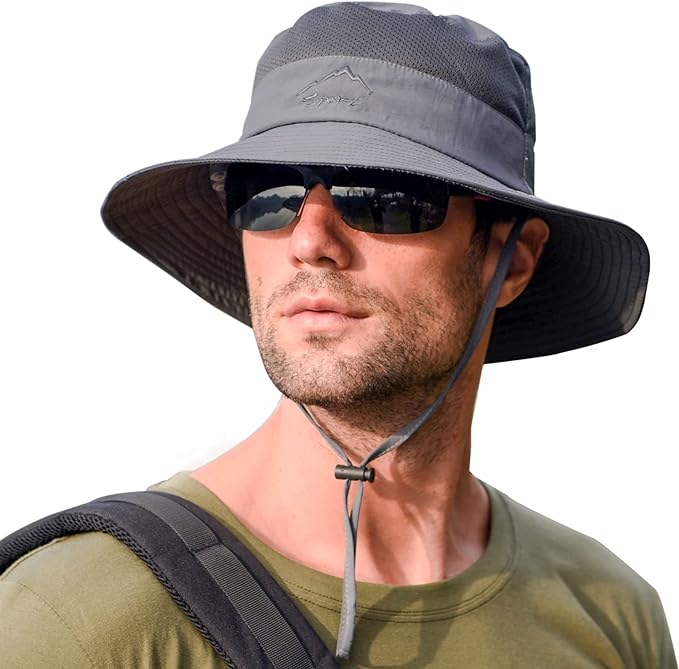 a man wearing a beach hat