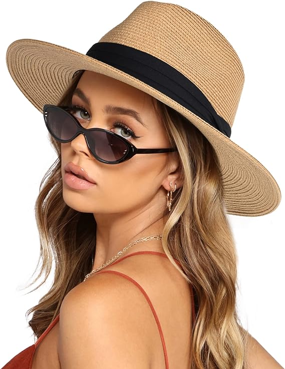 a woman wearing a beach hat